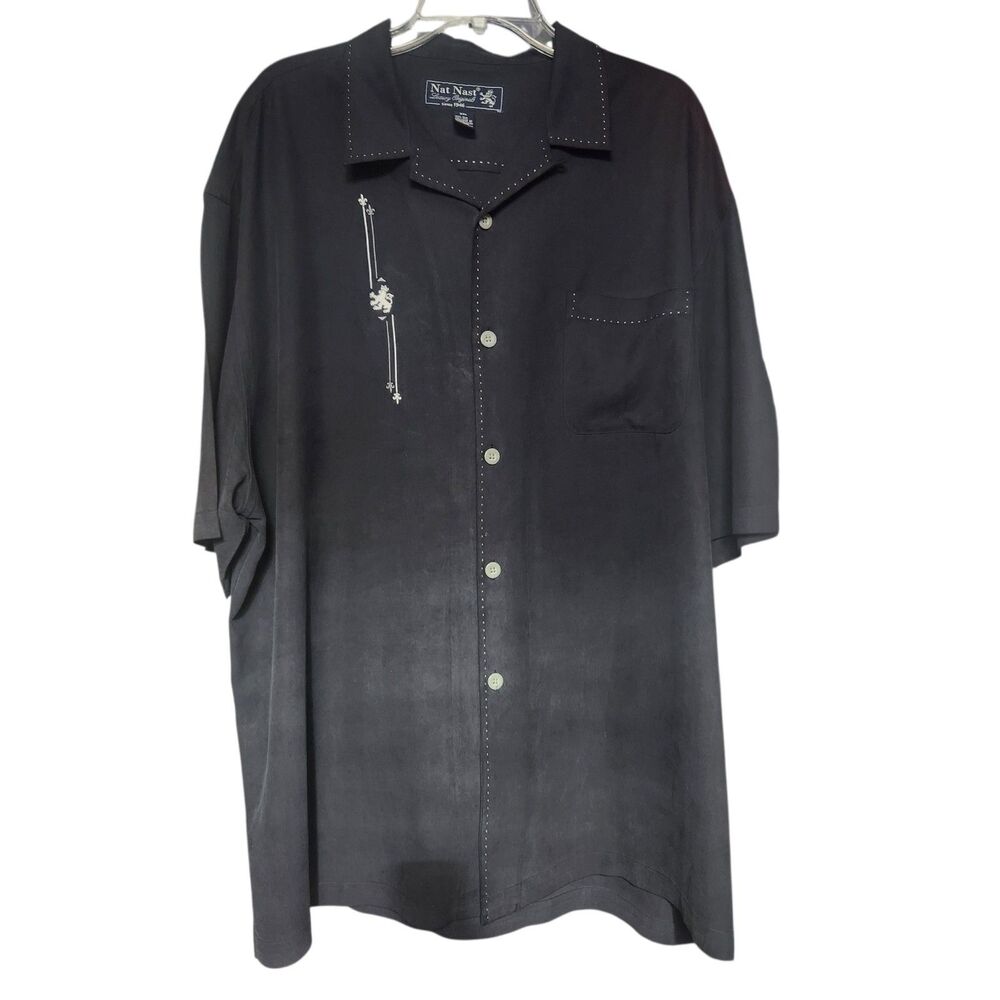 Nat Nast Luxury Originals XXL Shirt Black 100 Silk Embroidered Lion Retro Lounge